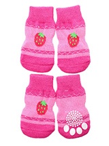 Strawberry Glitter Pet Socks - These fun and functional doggie socks protect your dogs paws from mud, snow, ice, hot pavement, hot sand and other extreme weather. Made from 95% cotton and 5% spandex making them comfortable and secure. Each sock features a paw shaped anti-slip silica pad and help keep your house sanitary. (set of...