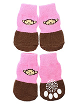 Cheeky Monkey Pet Socks - These fun and functional doggie socks protect your dogs paws from mud, snow, ice, hot pavement, hot sand and other extreme weather. Made from 95% cotton and 5% spandex making them comfortable and secure. Each sock features a paw shaped anti-slip silica pad and help keep your house sanitary. (set of...
