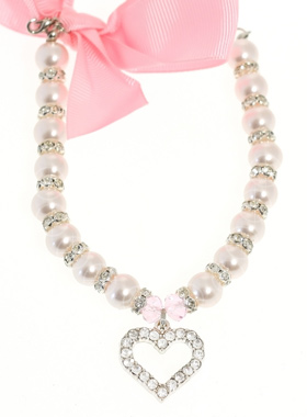 Pearl Heart Charm Dog Necklace